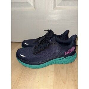 Hoka One One Clifton 8 Womens Size 8.5 B Running Shoes Navy Blue Green